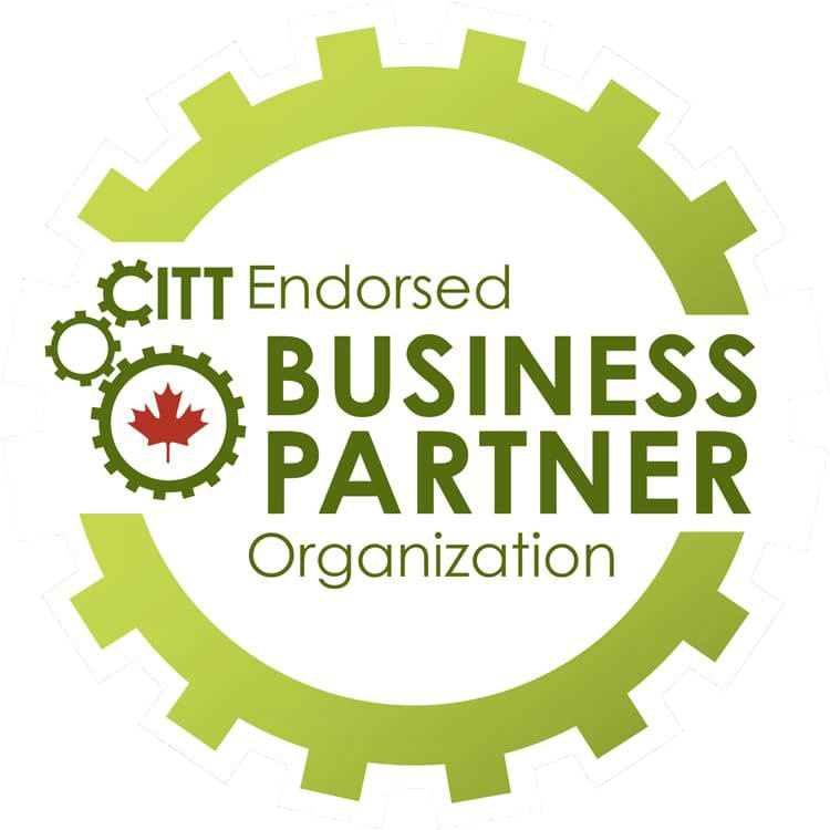CITT Endorsed Business Partner badge with a green gear border and a red maple leaf motif in the center.