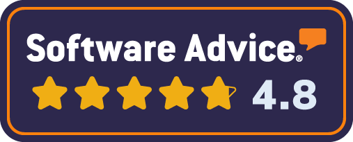 Rating badge: Software Advice logo with five gold stars and a 4.8 rating.