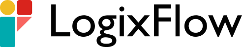 Colorful geometric logo in the top-left corner on a black background.
