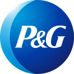 P&G logo (Procter & Gamble) on a blue circular gradient background