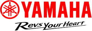 YAMAHA red logo with emblem featuring a tuning fork inside a circle on the left.